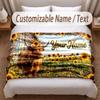 Highland Cow Theme Soft Blanket Personalized Custom Name Text Print Warm Blanket Home Sofa Bedroom Decor