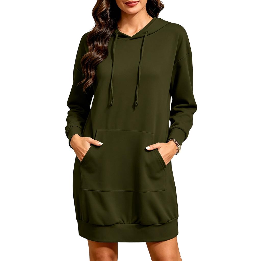 Women's Fashion Casual Long Sleeve Hooded Sweatshirt Dress for Everyday Wear
