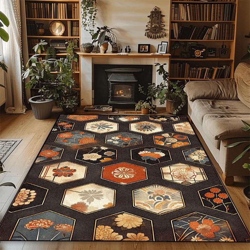 

Retro Decoration Flower Rugs Living Room Sofa Area Carpets Home Light Luxury Floor Mat Anti-slip Room Cloakroom Hallway Rug 60cm x 90cm