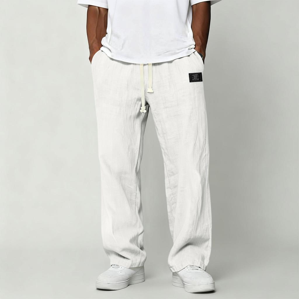 Men's Casual Cotton Linen Pants | Elastic Drawstring Waist Loose Fit Lightweight Summer Pants For Beach & Home Wear