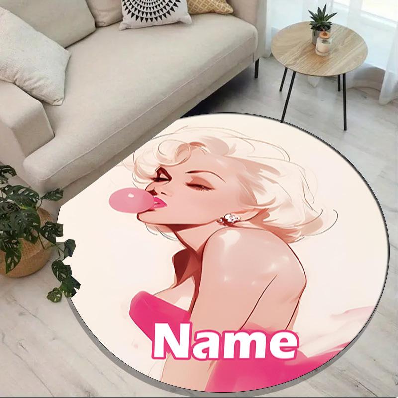Custom Name Personalized Marilyn Monroe Print Round Rug, Versatile Home Decor Carpet, for Playroom, Apartment, Balcony, Entryway, Hallway Gift