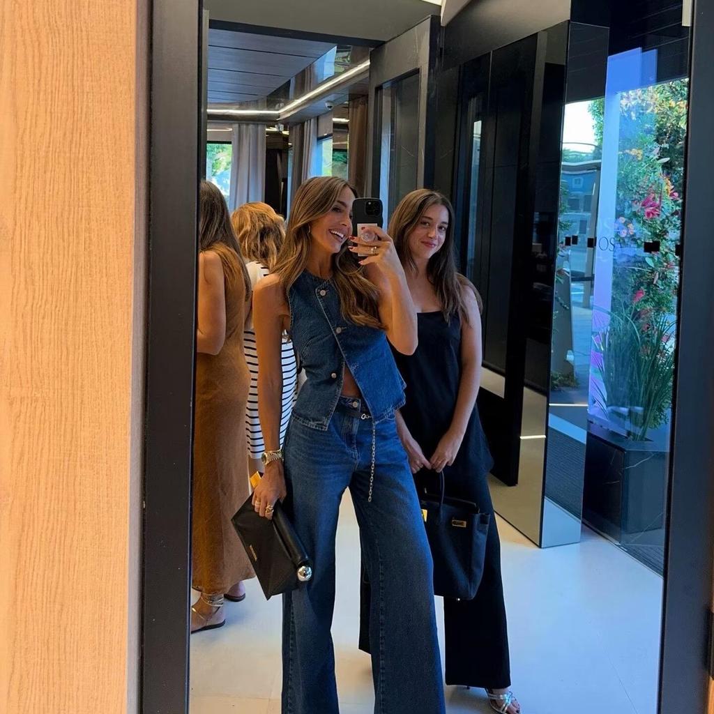 2024 Women's Sleeveless Irregular Denim Vest - European & American Style, Solid Color Fashion