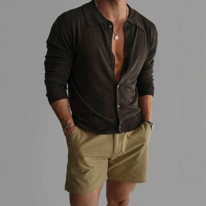 Mens Polo Cardigan 2026 Fall Lightweight Breathable Slim Fit Casual Top Teens