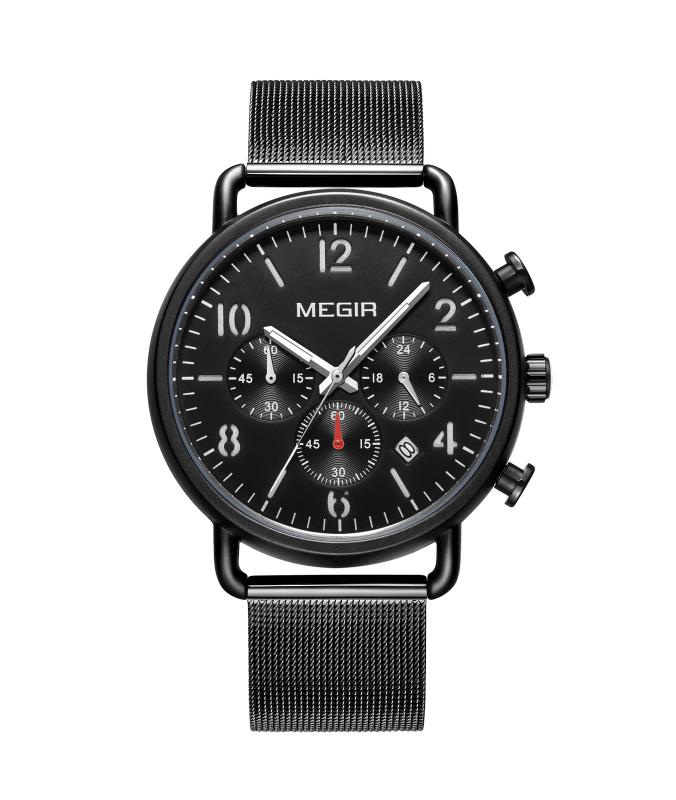 Men s Quartz Chronograph Watch Waterproof Luminous Numerals Genuine Leather Strap Vintage Sport Business Wristwatch