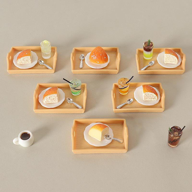 Dollhouse Miniature Juice & Cake Display Set with Tray & DIY Spoon