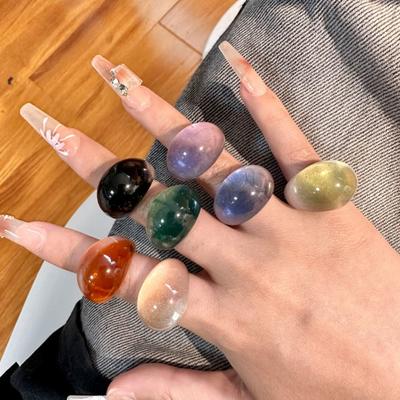 Oval Wide Transparent Resin Ring Charm Irregular Ring Temperament Acrylic Geometric Ring  Jewelry