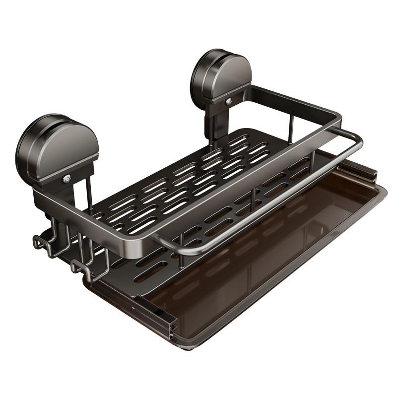 Kitchen Aluminum Suction Cup Sink Organizer With Drip Tray For Wall Mounting