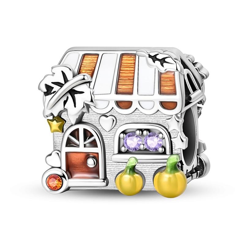 Sweet 925 Silver Car Charms Bicycle Pumpkin Carriage Ring Beads Pendant Fit Bracelet Necklace DIY Jewelry Gift