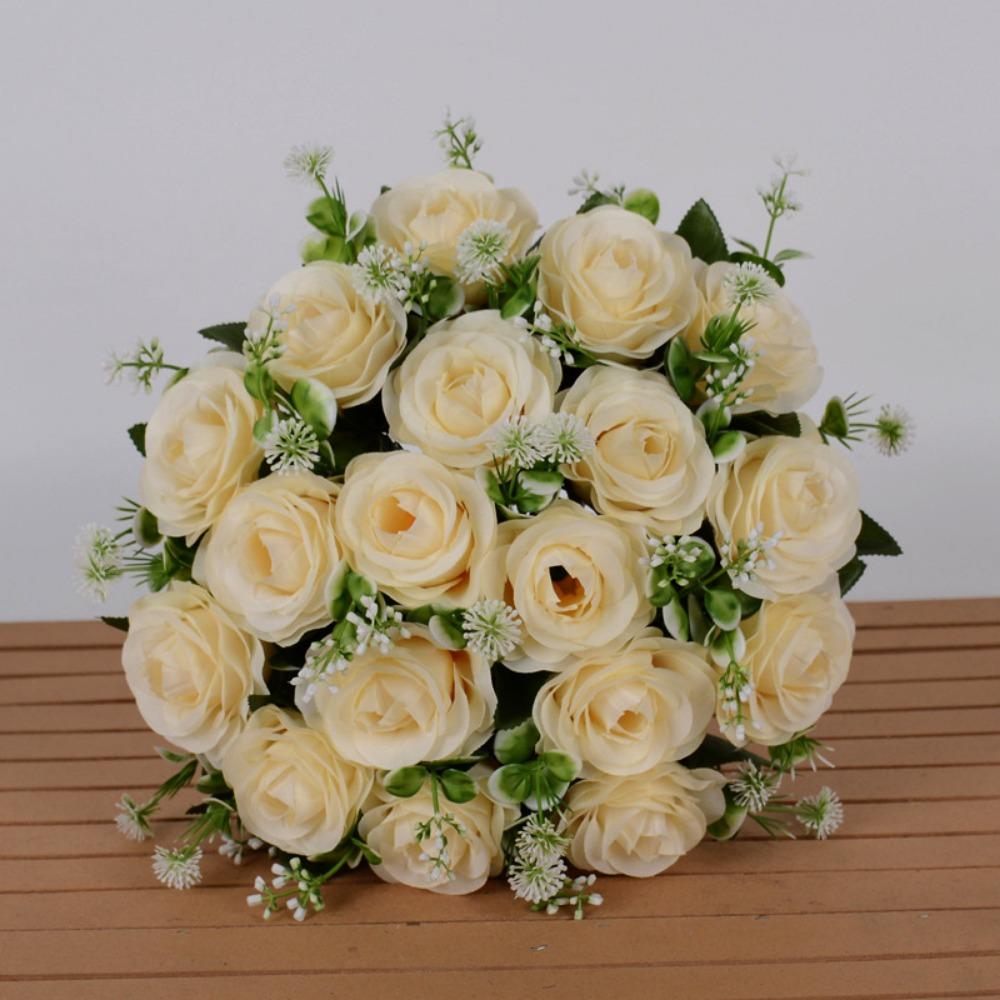 

18 Heads Real Happy Flower 6 Colors Photography Photo Gift Valentine s Day Flowers Mini Natural Simulated Rose Home Decorative светло-бежевый