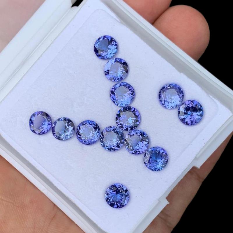 14 Pieces Round Tanzanite Gemstone Layout, Natural AA+ Loose Stone.