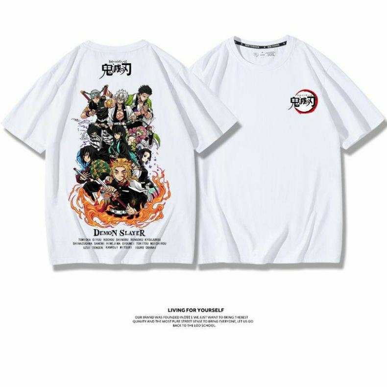 Demon Slayer Anime Muichiro Tokito Kochou Shinobu Printed 100% Cotton Short Sleeve Summer Men's Outdoor Casual Streetwear