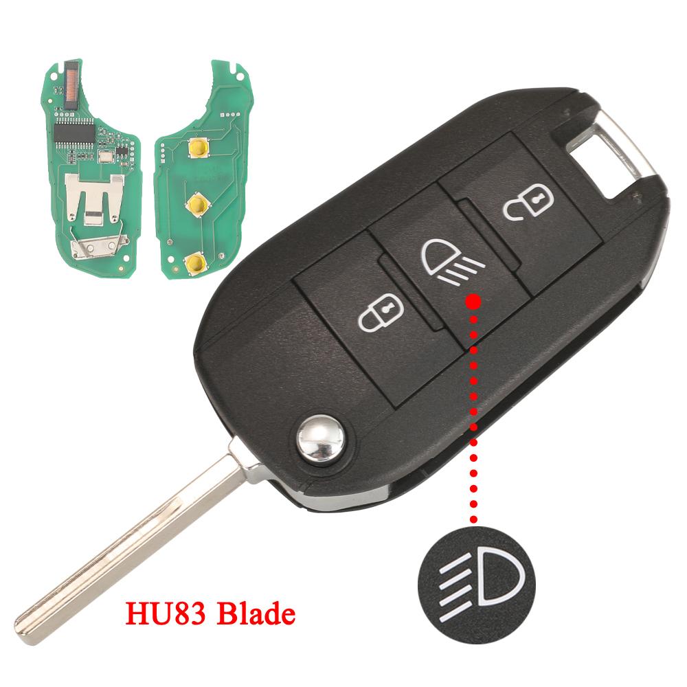 Jingyuqin Flip Remote Car Key 433MHz 4A HITAG AES Chip For Peugeot Expert 308 3008 2016+ Citroen C4 Cactus 2014- HU83 3 Buttons