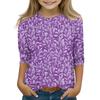 Print Tops For Youth Girls 5-16 Years Round Neck 3/4 Sleeves T-Shirts Trendy Tops Outfit Tees