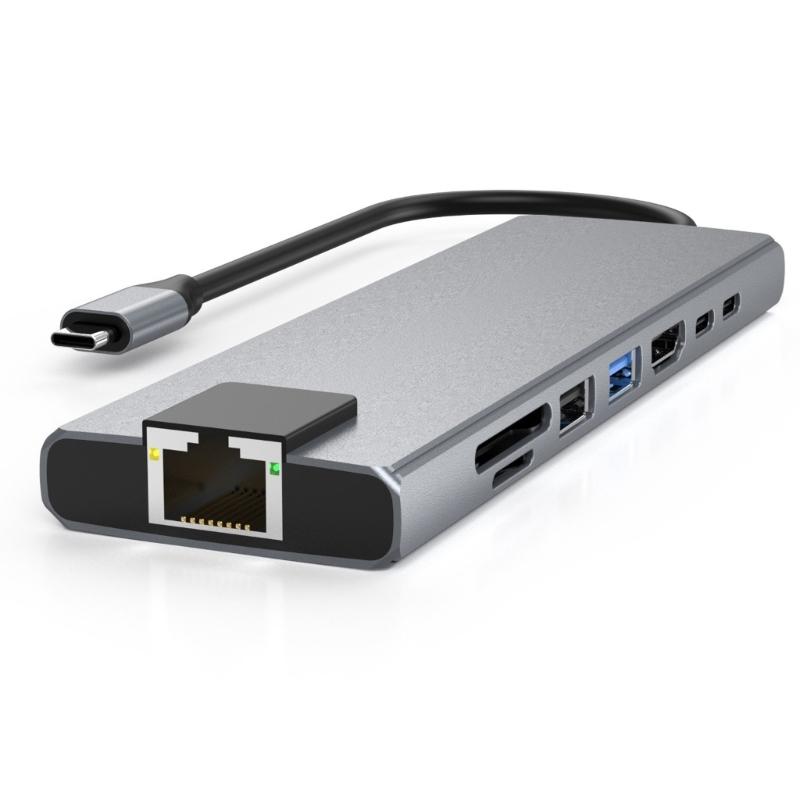 8 in 1 USB C Docking Station Multiport Adapter Multiple Port HDTV USB3.0 USB2.0 PD100W Ri45 Dock Station for Laptop