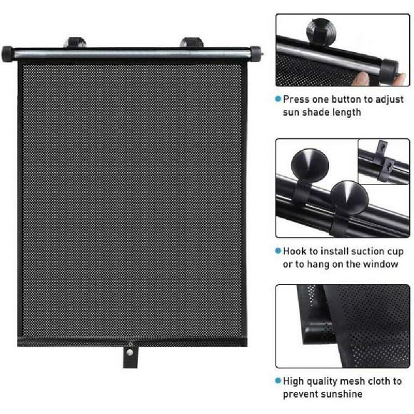 Car Side Window Sun Shade Retractable Auto Roll Curtain Visor Protects Baby and Kids Car Interior 40 * 60cm Black