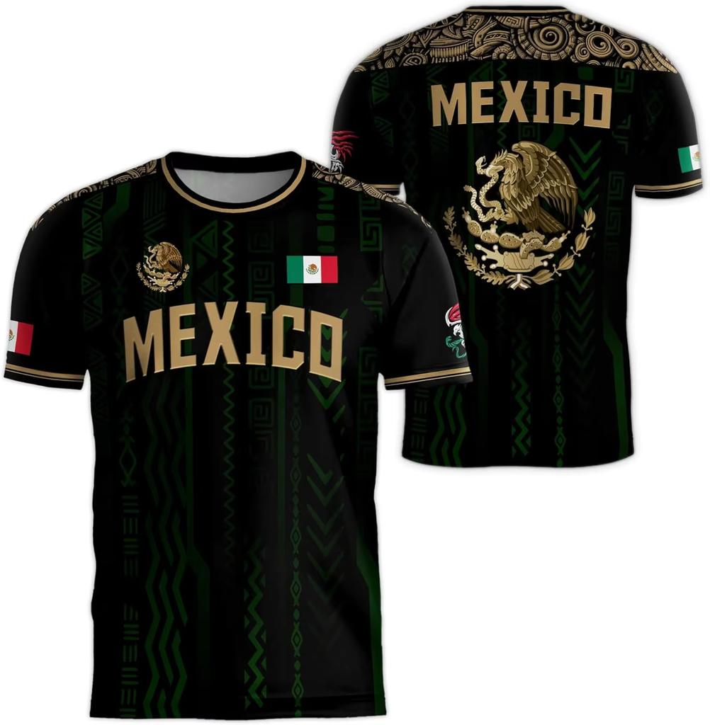 Mexican Flag-themed 3D Eagle Pattern Sport Quick-dry Breatha Men's T-shirt Outdoor Football Sportswear Parent-child Clothing