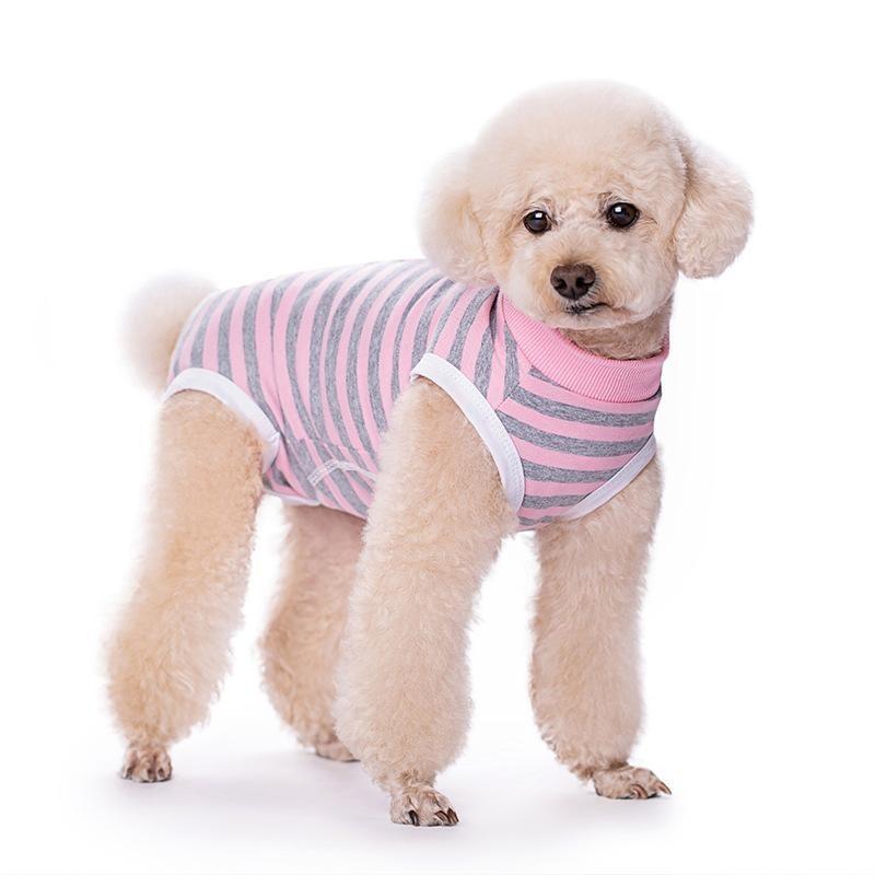 Dog Clothes, Thin Belly Protection Vest, Belly Anti-cool Free Striped Shirt, Back Buttons, Female Dog Sterilization and Weaning