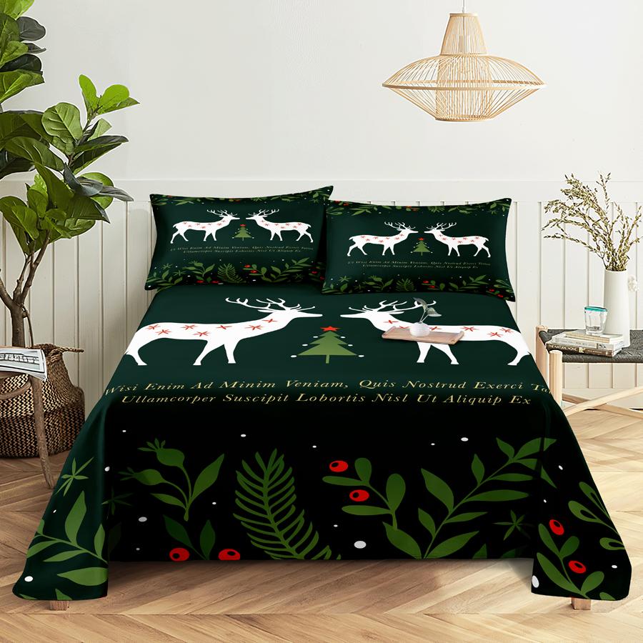 Bed Sheet Set 240x220 Christmas Tree With Pillowcase Letter Green For Single Double Beds Kids Adult 3D Bedding Texile Twin Full