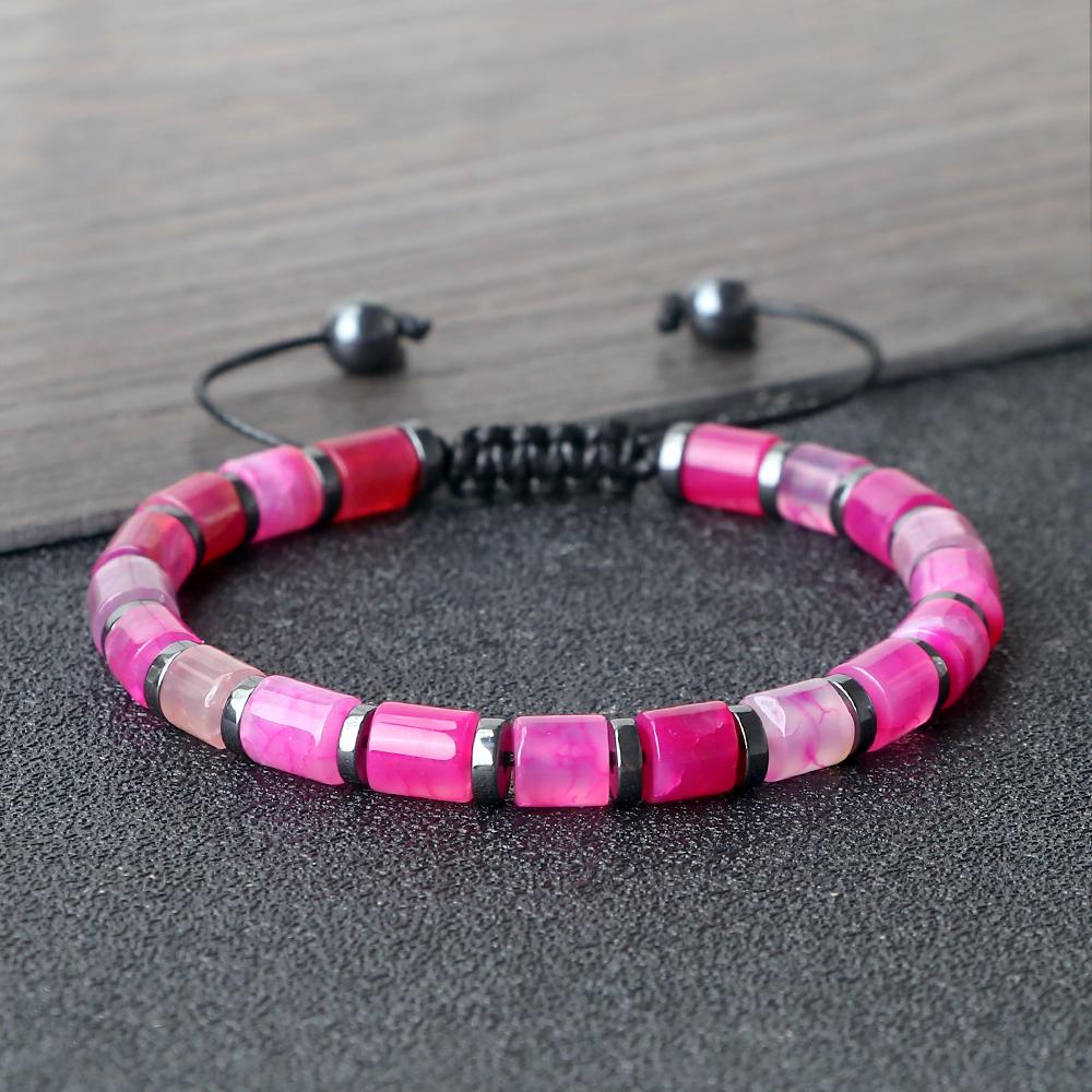 6mm Tiger Eye Onyx Bracelet Adjustable Natural Stone Cylinder Beads Black Obsidian Spacers Stretch Bangle Men Women Gift Jewelry
