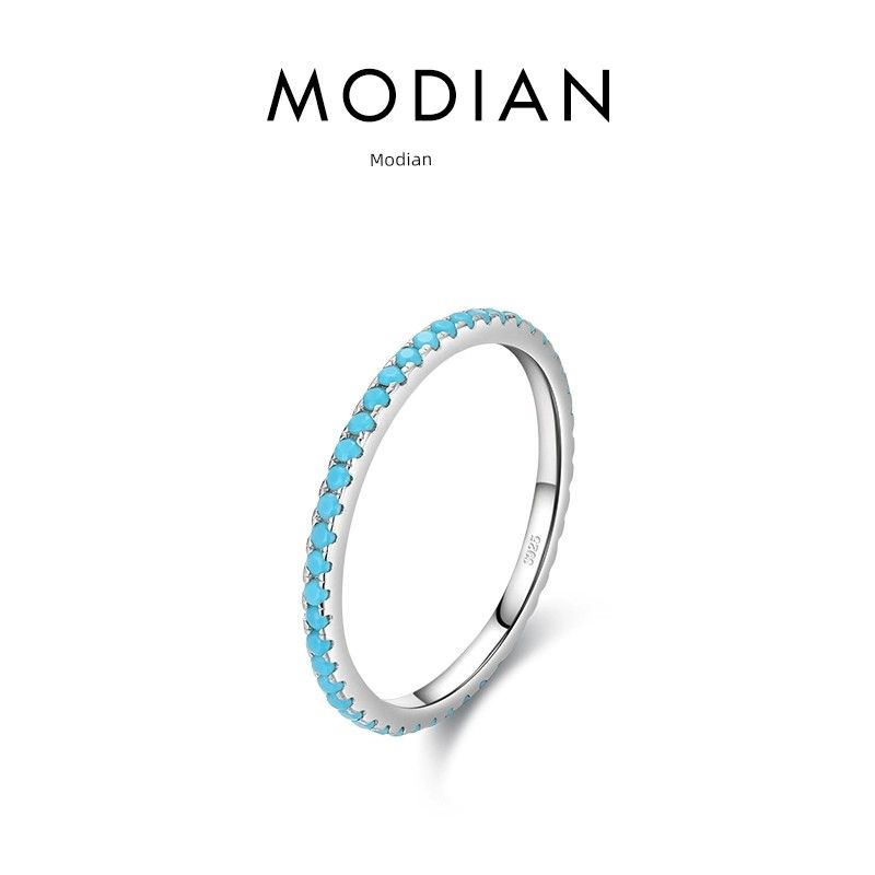 

Modian 925 Sterling Silver Little Finger Ring Niche Style Turquoise Silver 52mm (Us Size 6)