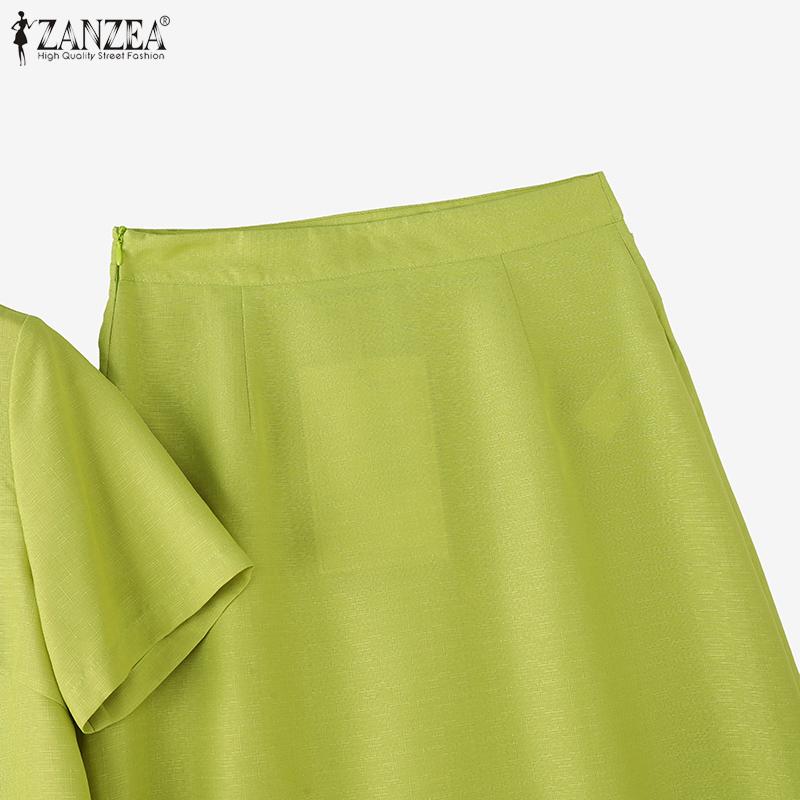 ZANZEA Two Pieces Women Sets Short Sleeve Crop Blouse and Long Skirts Outfits 