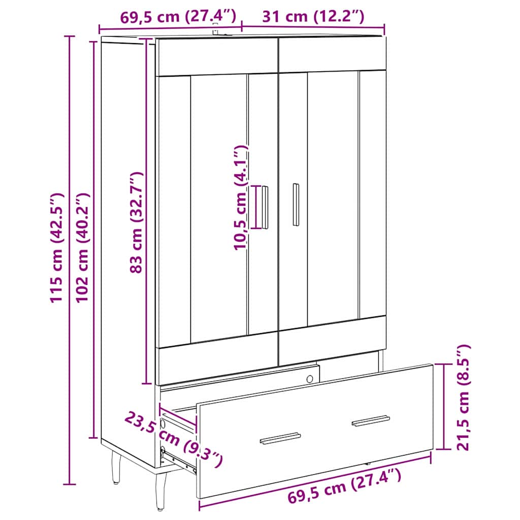 Highboard Altholz 69,5 x 31 x 115 cm Spanplatte