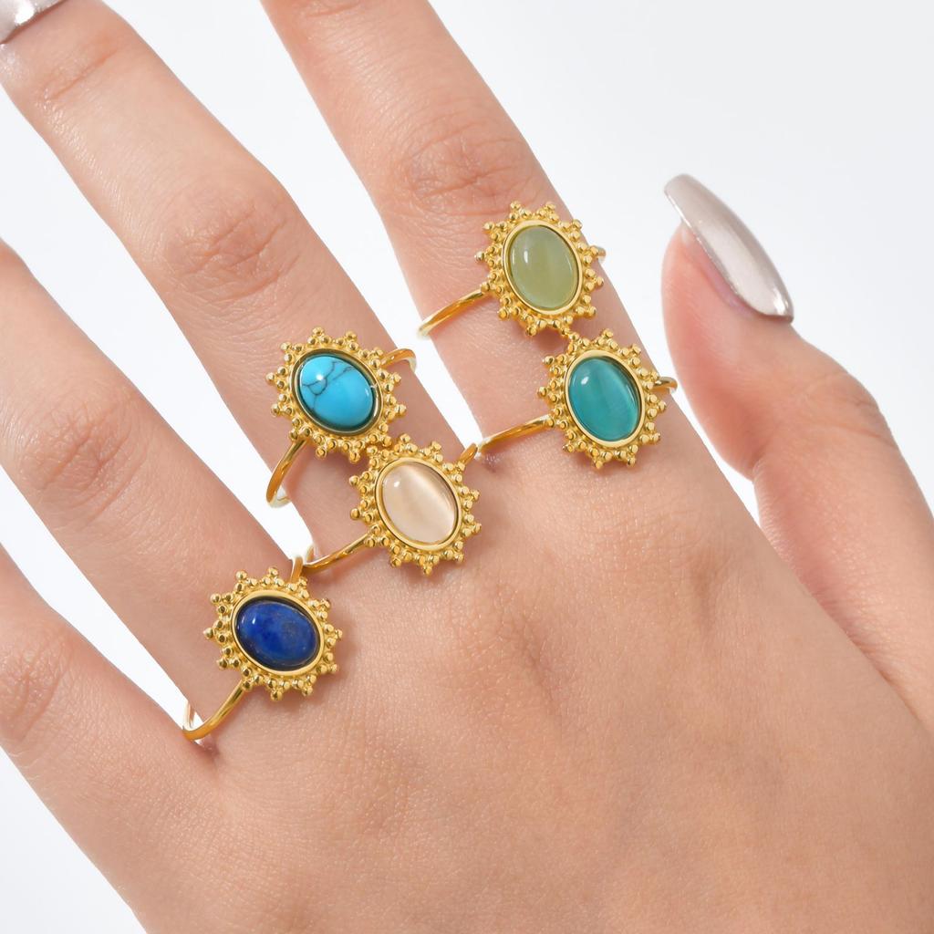 Beautiful Lace Oval Natural Stone Opening Ring for Women,Stainless Steel Wedding Rings,Unique Jewelry Party Mother's Day Gift
