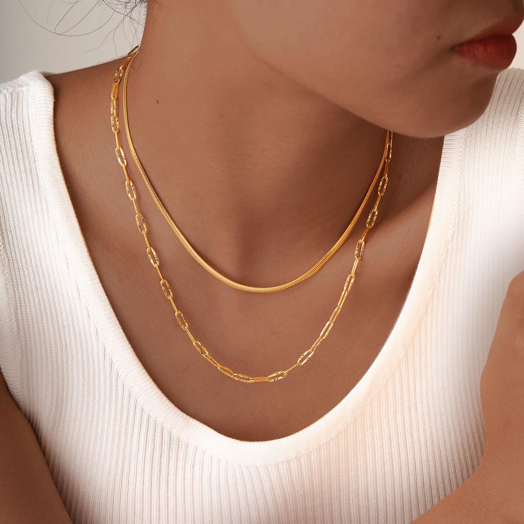 Classic Square Handmade Chain Necklace for Women,Stainless Steel Round Snake Chain Choker Necklace,Water Wave Bead Chain Jewelry