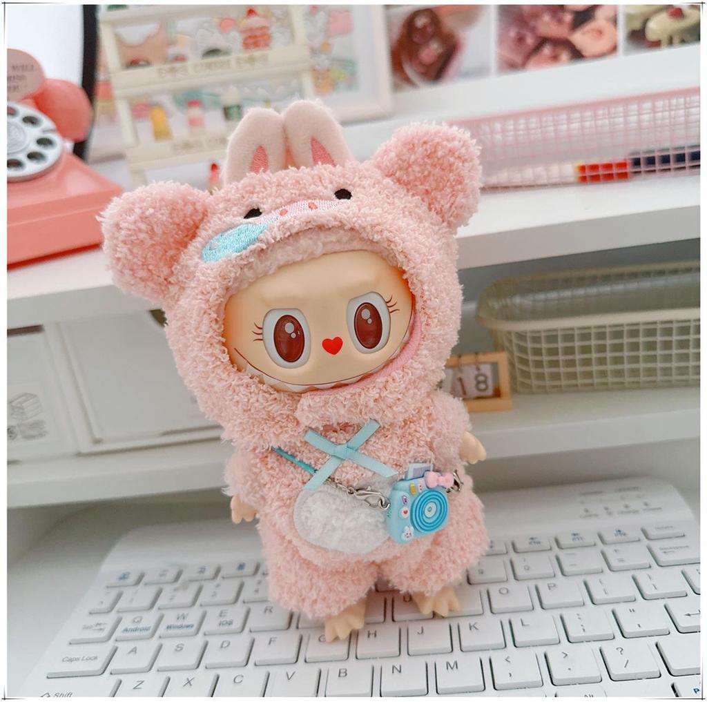 First, Second, and Third Generation Labubu Doll Clothes: 17cm Plush Onesie for 10cm Labubu Dolls, Cute Cartoon Design