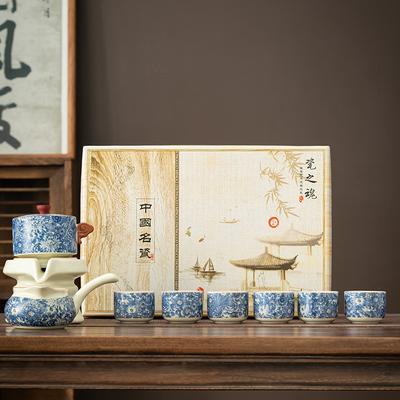Business Gifts Ru Kiln Flower New Kung Fu Tea Set Household Light Luxury Semi-automatic Tea Pot