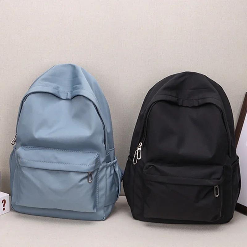 

Women Schoolbag Waterproof Large Capacity School Backpack Smooth Zipper Solid Color Teens Girl Casual Daypack Bag Student чёрный