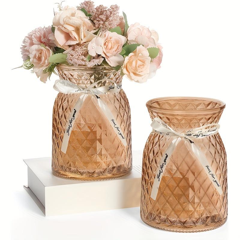 

2PACK Glass Vase(not Include Flowers),6.3 high Diamond Pattern Vase,big Vase,vintage Vase,wedding Decoration,home Table Flowers Decor