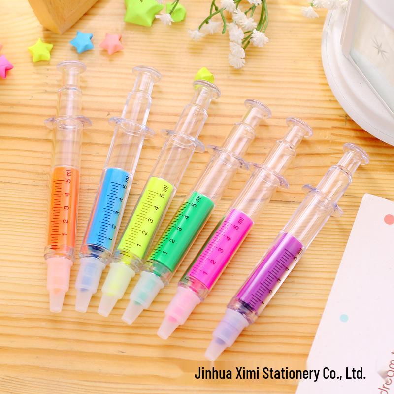 Korean Style Cute Syringe Shape Multi-color Fluorescent Marker Pen