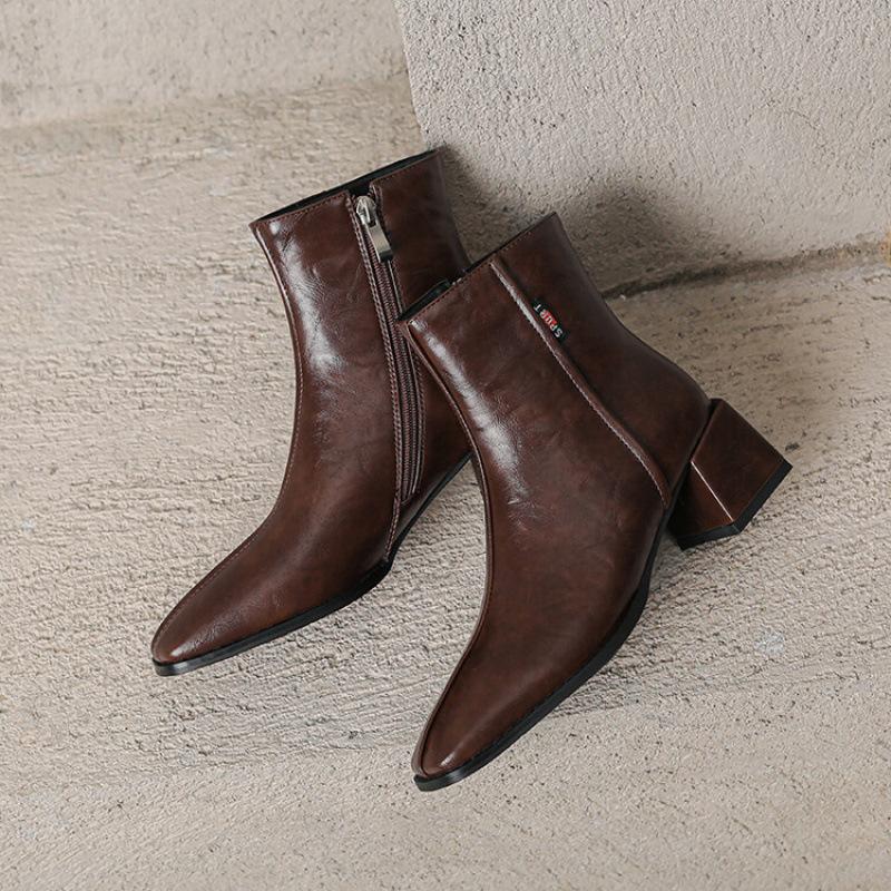 

Женские полусапоги на низком каблуке большого размера, осенне-зимние, на молнии сбоку, однотонные, с квадратным каблуком и квадратным носком, корейская версия новой модели 39 темно-коричневого