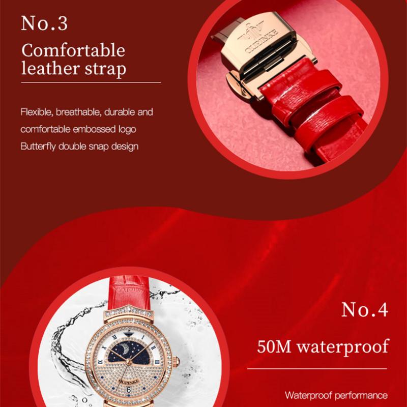 OUPINKE Nouvelle montre pour femme d'affaires et de loisirs mode pleine de flashs d'étoiles, étanche et calendrier montres haut de gamme