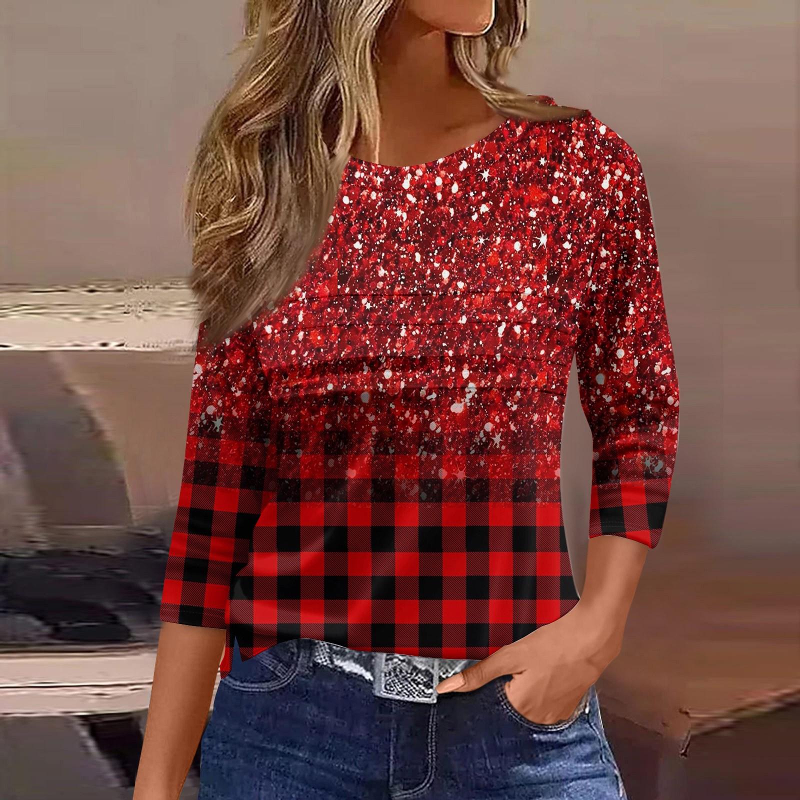 

Женская мода повседневный свободный топ с рукавом 3/4 в полоску с круглым вырезом XL винный