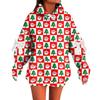 Ladies' Christmas Printed Bow Long Sleeved Loose Fitting Headband With Rope Hooded Sweatshirt Top
