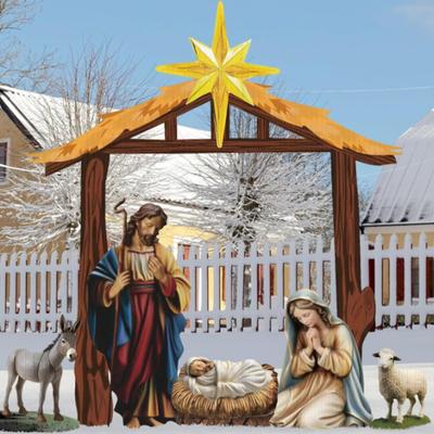 1 Set Holz Krippenfiguren Gartenstecker Weihnachten Außen Josef Maria Jesuskind Dekorationen Heilige Familie Stecker für Höfe Rasen Dekoration