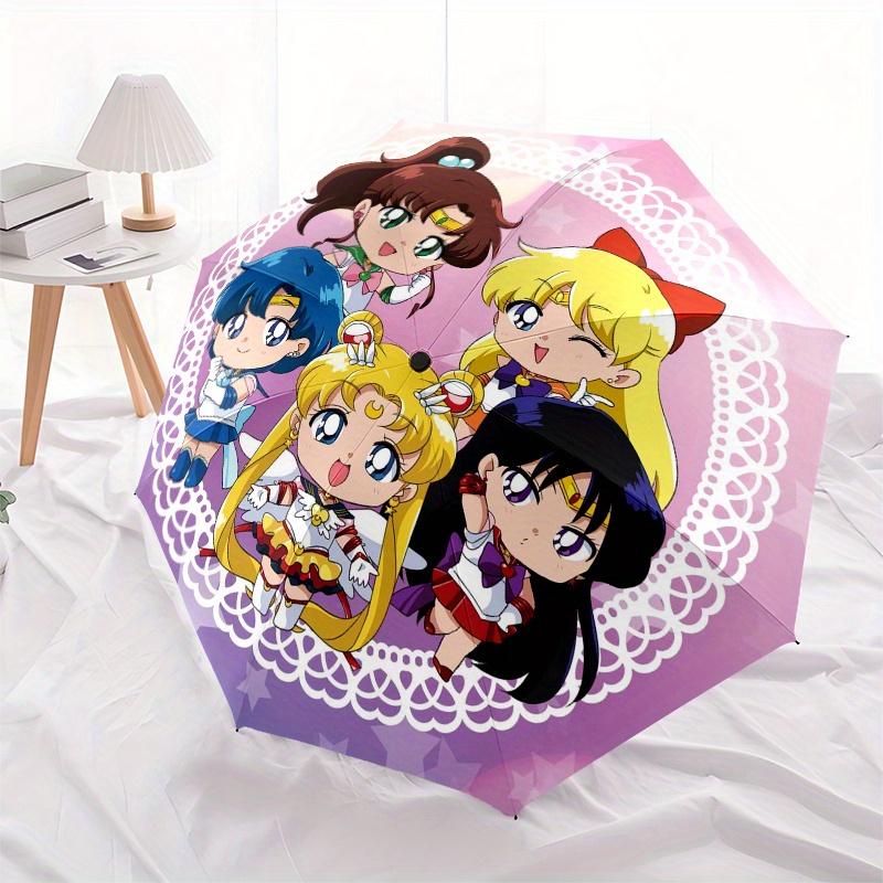 "Sailor Moon Chibi Characters Sticker" Umbrella, Cute Umbrella with Cute Design, Portable 3-Fold Compact Umbrella for Men & Women, Valentine's Day Mot
