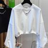Fashionable Solid Color Sweatshirt Women's Short Autumn Thin Top Korean Style Drawstring Round Neck Versatile Casual Pullover