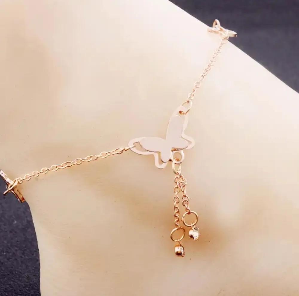Hollow Butterfly Anklet Adjustable Chain Beach Style Foot Bracelet Lightweight Metal Charm Jewelry for Women Girls Summer Accessories