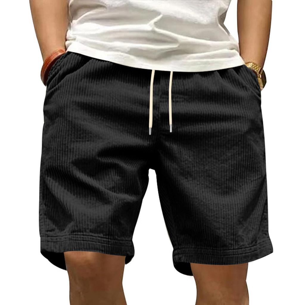 Men's Summer Corduroy Shorts Men's Elastic Waist  Sporty Loose Casual Five Point Pants