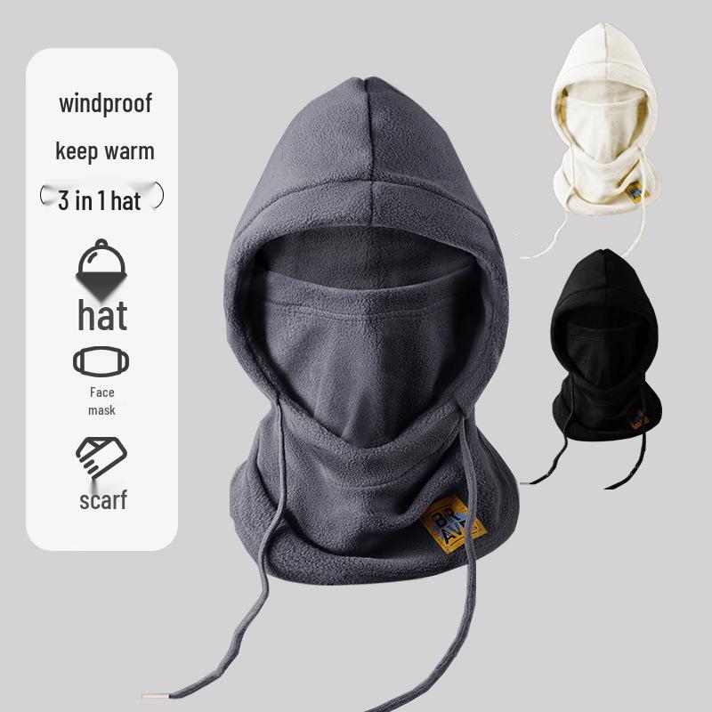 Pánská zimní větruodolná sada čepice a obličejové masky s tlustým sametovým nákrčníkem