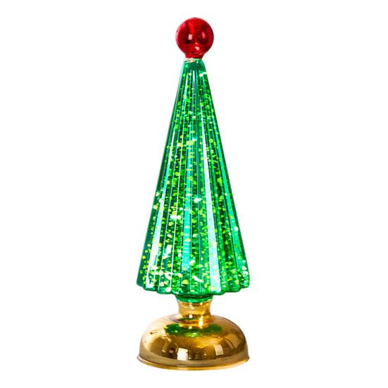 Glass Christmas Tree Small Tabletop Lighted Xmas Tree Figurine Battery Operated Mini