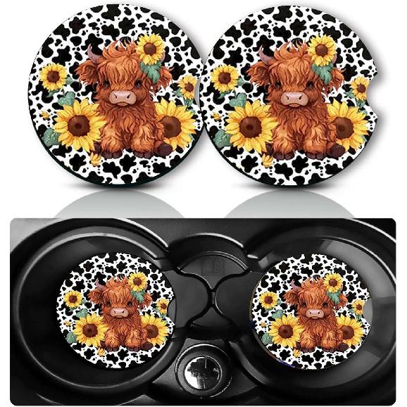 Car Coasters for Cup Holders,2 PCS Universal Non-Slip Black Leopard Print Car Coasters,2.75" Rubber Mat,Leopard Cars Accessories Cup Drink Holder