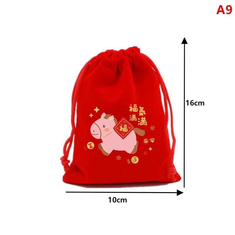 1 Stk. Rote Beutel Jahr des Pferdes Kordelzug Chinesisches Tierkreiszeichen Geschenkbeutel Süßigkeiten Snack Verpackungsbeutel China Neues Jahr Partygeschenke Dekoration