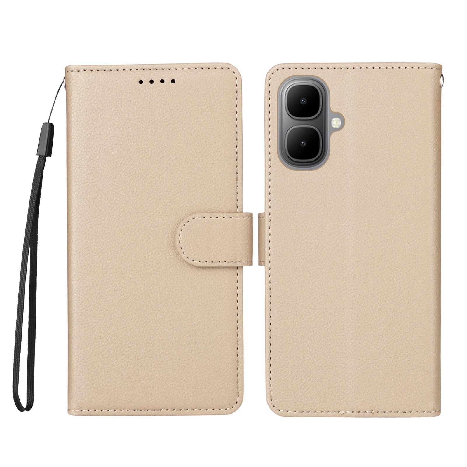 

For TECNO Pop 10/Infinix Smart 10 Case RFID Blocking 3 Card Slots PU Leather Phone Cover with Wrist Strap Creamy White