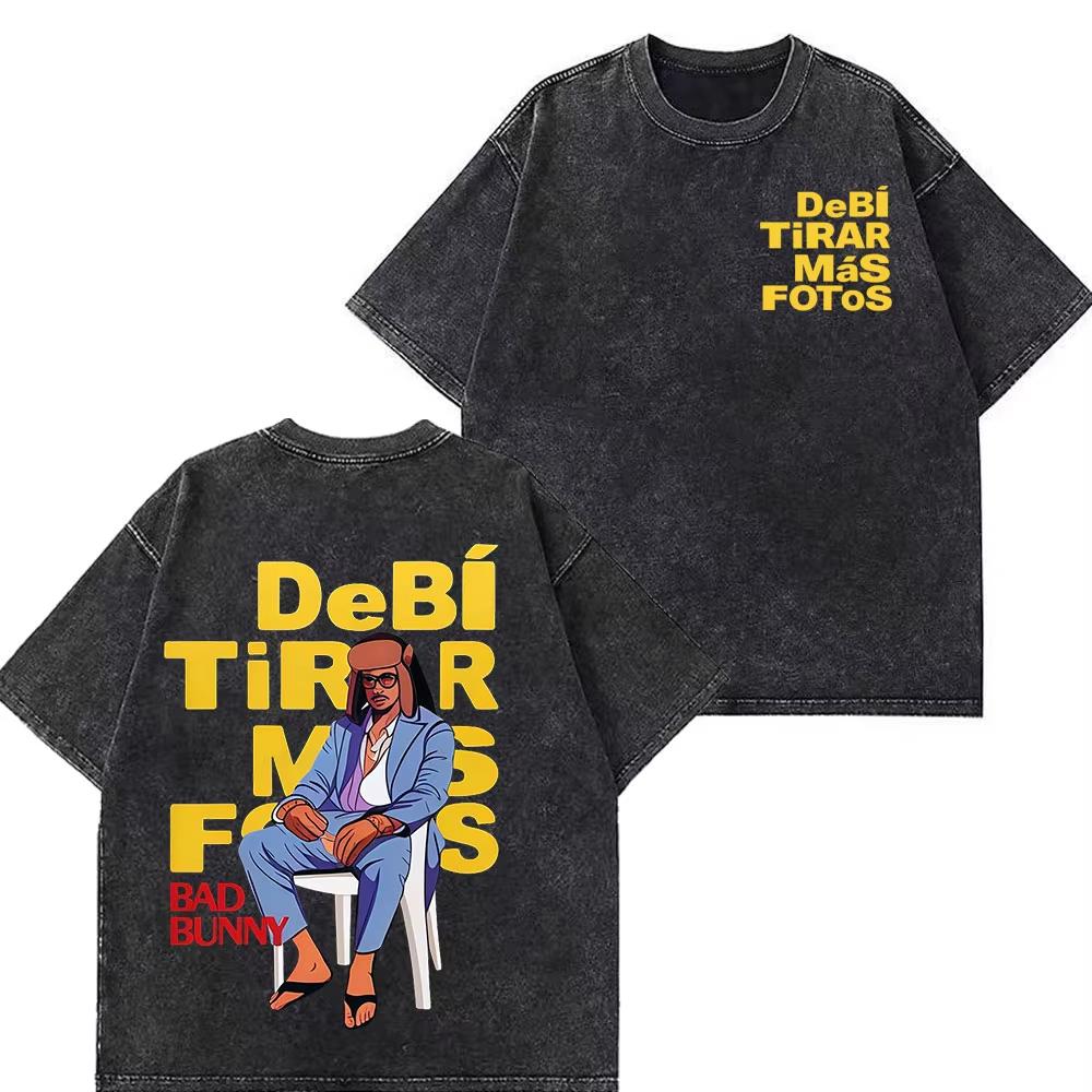 Rappare Bad Bunny Turné 2026 Debi Tirar Mas Fotos DTMF Merch T-shirts Herr Mode Sommar Rundhalsad T-shirt Hip Hop Vintage Tvättade T-shirts