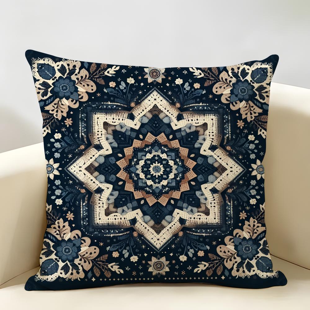 Bohemian Check Pattern Cushion Cover Natural Linen Organic Fabric DoubleSided Printing Room Sofa Decor Pillow Case