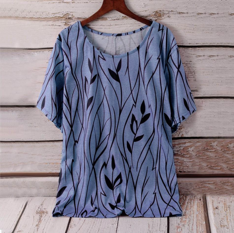 European and American Summer Women's Leaf Pattern Five-Sleeve T-shirt